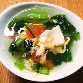 茹で小松菜とトマトの卵ス-プ